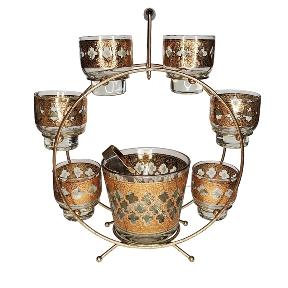 Vintage Mid Century Modern 60s Culver Valencia Lowball Ferris Wheel Bar Set - Picture 1 of 14